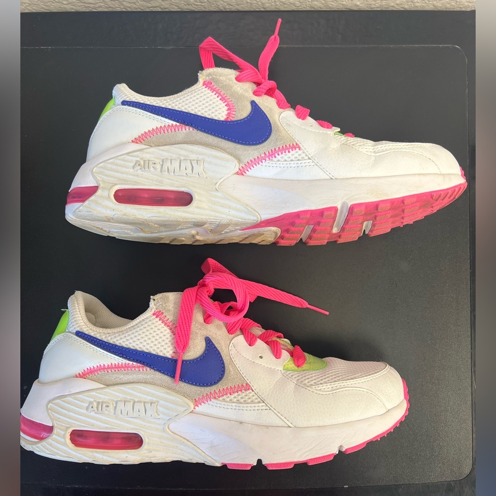 Nike Women’s Sneakers Shoes Neon Air Max Excee White, Pink, Blue, and Green 10